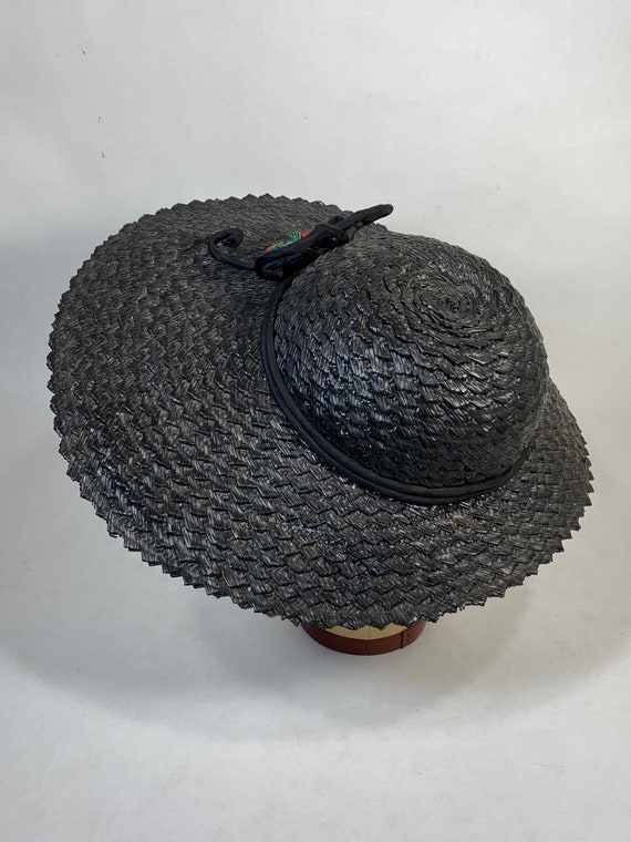 Vintage 1930’s black straw saucer style hat with … - image 4