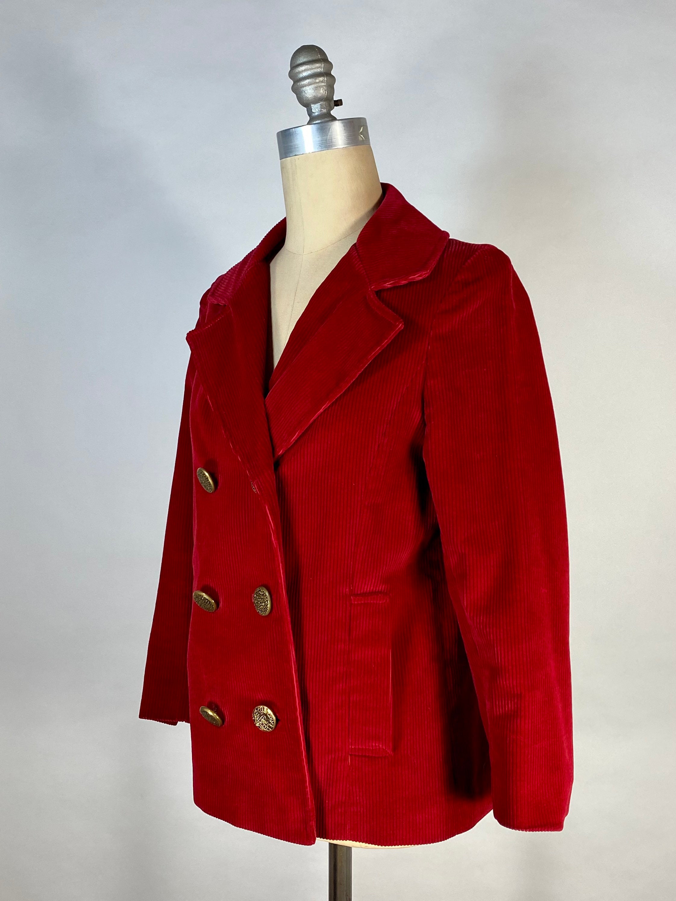 Vintage 1960s-70s Cherry Red Corduroy Jacket With Fancy Gold - Etsy