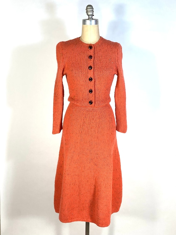 Vintage 1970’s-does-30’s coral wool handmade knit 