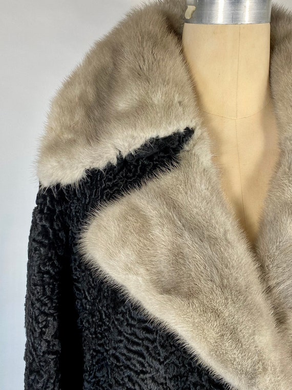 Vintage 1940’s-50’s black Astrakhan fur coat with… - image 8