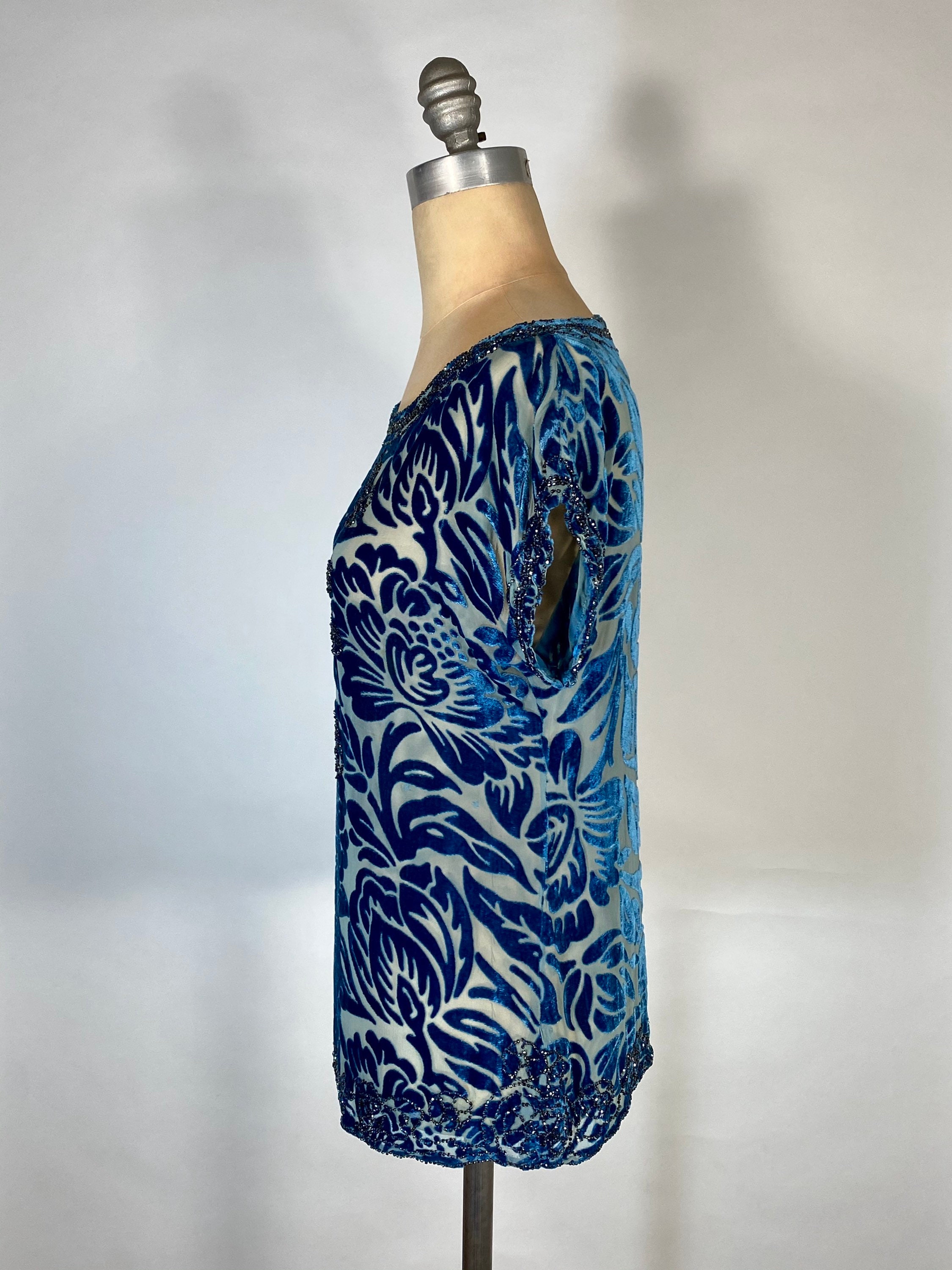 Vintage Antique 1920s Peacock blue DEVORÉ burnout silk blouse | Etsy