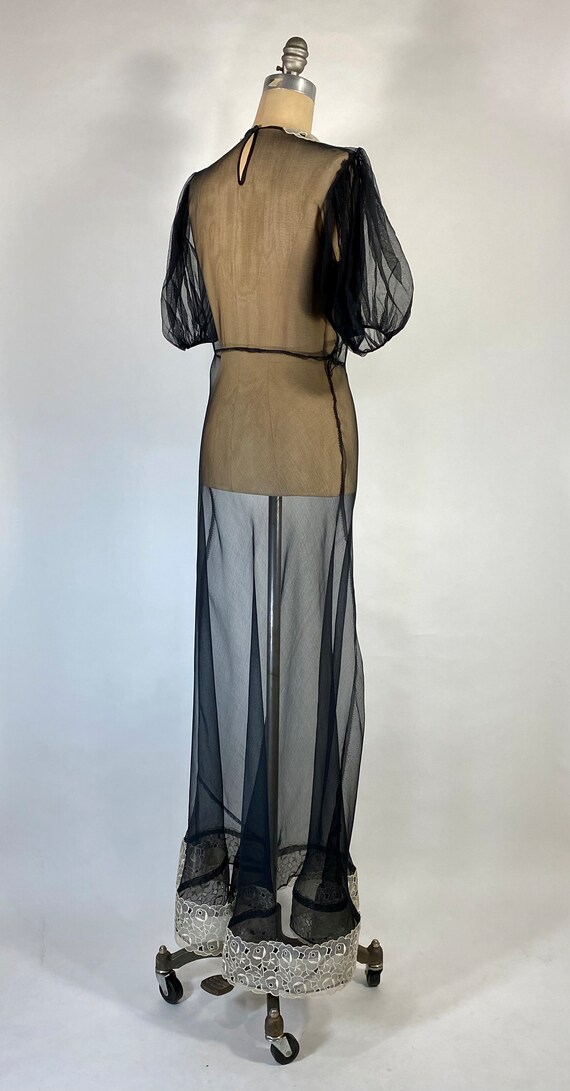 Vintage 1930’s sheer black mesh bias cut silk gow… - image 4