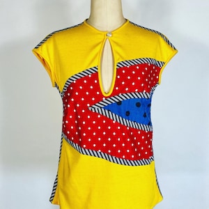 Vintage 1980's KOOS VAN den AKKER Primary colors, color block patchwork top tee size Small