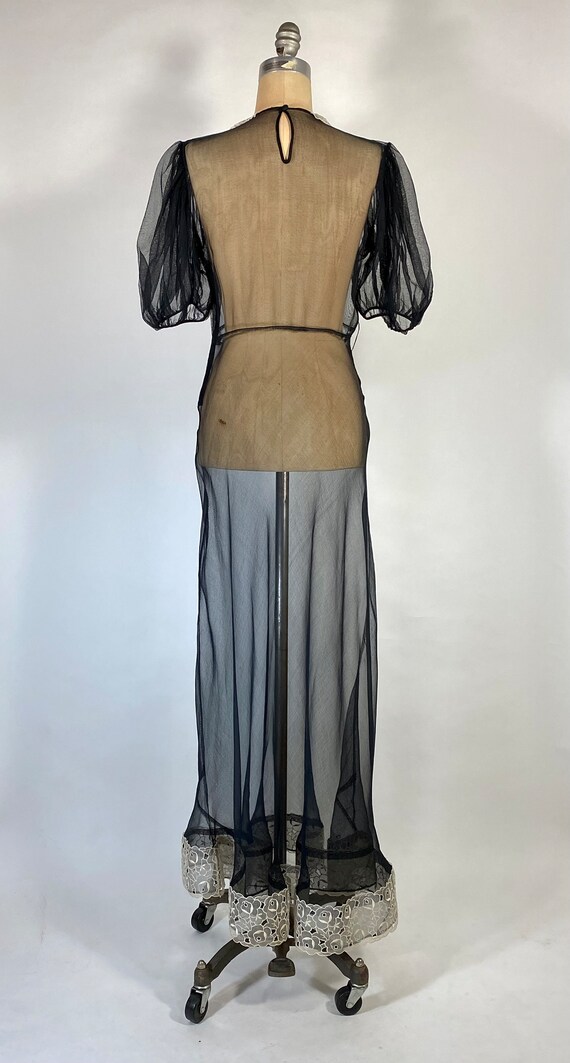 Vintage 1930’s sheer black mesh bias cut silk gow… - image 3