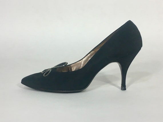 Vintage 1950’s black stiletto pump heels with rhinest… - Gem
