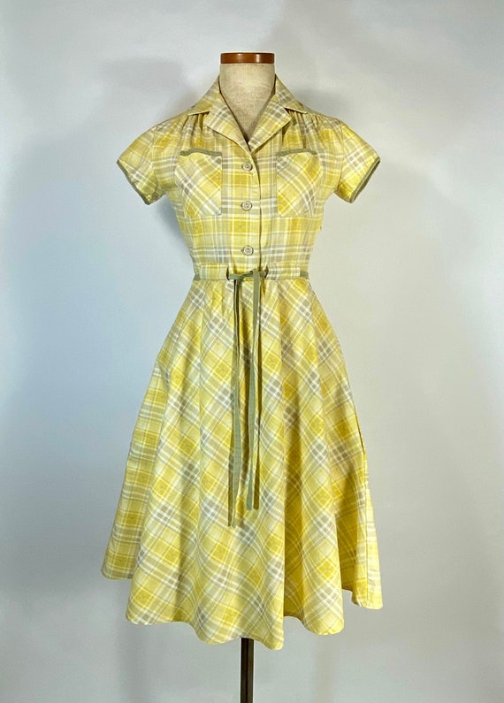 Yellow and white plaid dress top