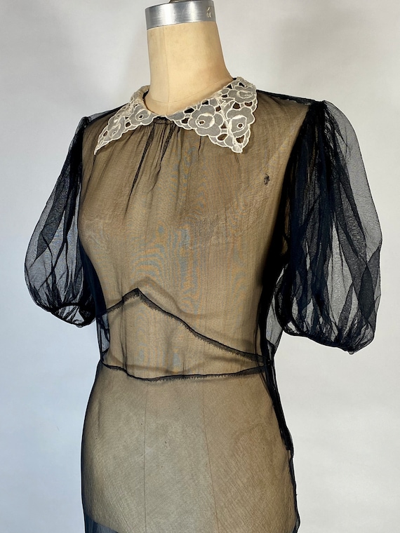 Vintage 1930’s sheer black mesh bias cut silk gow… - image 7