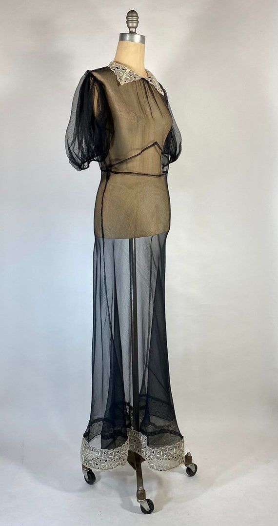 Vintage 1930’s sheer black mesh bias cut silk gow… - image 6