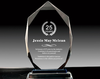 Kristall Plakette mit Gravur für: Ruhestand, Mitarbeiter Anerkennung