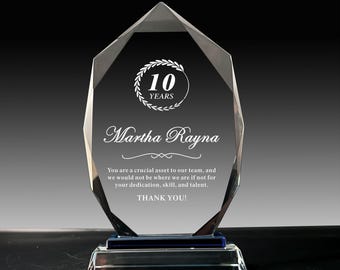 Personalisierte Glaspreisplakette: Gravierte Kristallanerkennung, Auszeichnung für Jahre Service