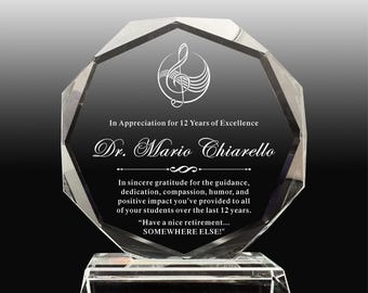 Personalisierte Kristall-Musiklehrer-Auszeichnung: Achteckige Ruhestandsplakette