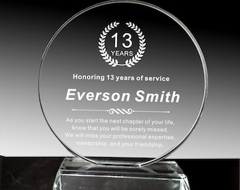 Personalisierte Kristallauszeichnung: Ruhestand, Wertschätzungsgeschenk, Kreisdesign