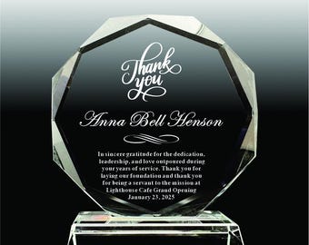 Premio ottagonale in vetro personalizzato: per ringraziare insegnanti, medici e colleghi.