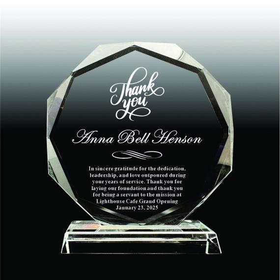 Personalized Glass Octagonal Award: Teacher, Doctor, Coworker Appreciation