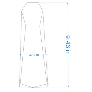 May include: A technical line drawing of a tall, tapered geometric object with a hexagonal top and a flat base. The diagram includes blue dimension lines indicating a total height of 23.95 cm and a maximum width of 7.95 cm.