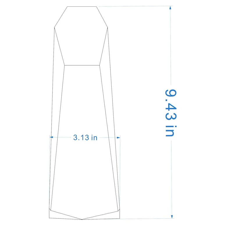 May include: A technical line drawing of a tall, tapered geometric object with a hexagonal top and a flat base. The diagram includes blue dimension lines indicating a total height of 23.95 cm and a maximum width of 7.95 cm.