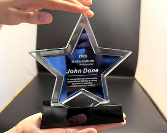 Individuell gravierter Glaspreis, personalisierter Preis, Sternform