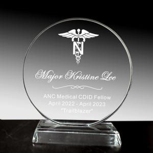 Personalized Glass Medical Award Plaque: Caduceus Insignia, Healthcare Gift