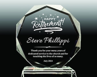 Personalisierte achteckige Kristallauszeichnung: Ruhestand, Pastor Wertschätzung, Laser graviert
