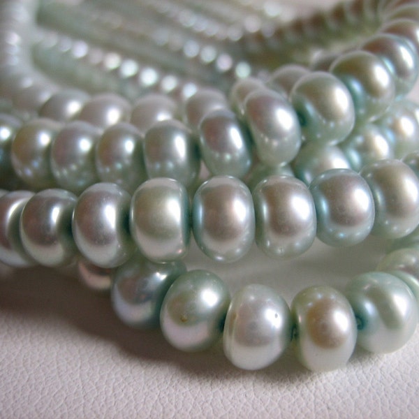 Light Aqua Blue Freshwater Button Pearls, Full Strand