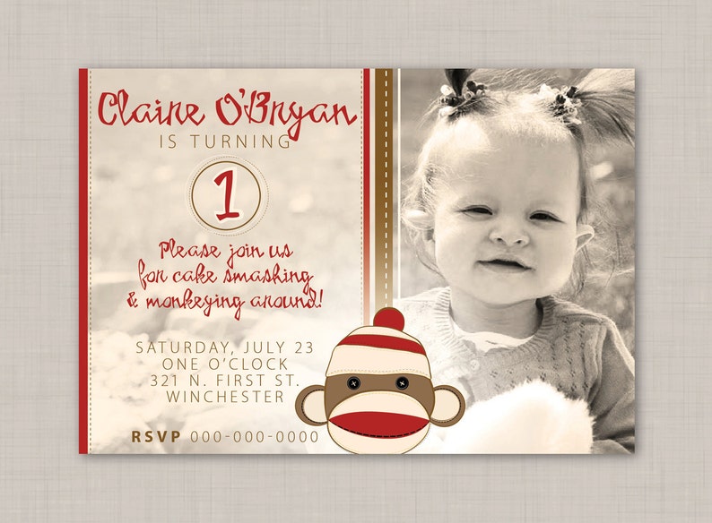 Print Your Own - Sock Monkey birthday invitation 2
