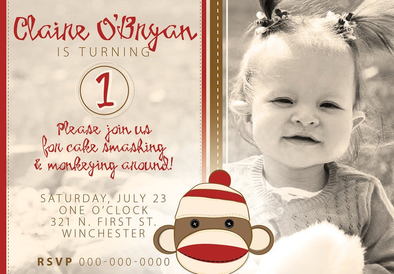 Print Your Own - Sock Monkey birthday invitation 2