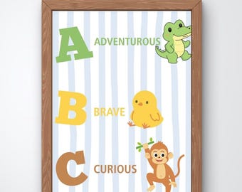 Kids Room Decor: ABCs - Positive Words with Animals Nursery Decor (Digital Download)