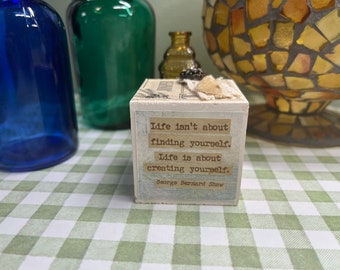 Inspirational Gifts - Create Yourself. Wooden, collaged cube with affirmations, positive thoughts. Inspirational gifts. Gifts for her.