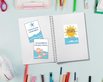 Positive Affirmation Stickers or Cards Sheet, Gratitude Journal Stickers (Digital Download), Beach Lovers