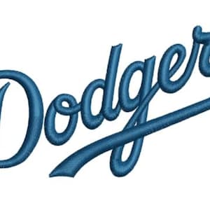 以下が含まれることがあります： 白い背景に刺繍された青いドジャースのスクリプトロゴ。 「Dodgers」の文字は筆記体で、スタイリッシュな下線が付いています。 このロゴは、ロサンゼルス・ドジャースの野球チームと一般的に関連付けられています。