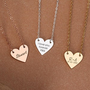 Collar con nombre de corazón grabado personalizado, joyería con letras y fecha en forma de corazón pequeño, cualquier texto, regalo de aniversario personalizado para ella, regalo de San Valentín
