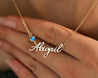 Personalized Birthstone Name Necklace, Custom Name Necklace, Kids Name Necklace for Mom, Gift for Wife, Memorial Gift, Gift for Grandma