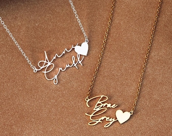 Custom Two Name Necklace with Heart, Heart Name Necklace, Mom and Kids Name Necklace, Personalized Gift, New Baby Gift, Best Friend Gift