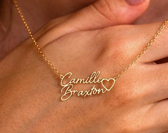 Personalized Double Names Necklace with Heart, Children Names Necklace, Name Necklace, Mom Necklace, Anniversary Gift for Wife, Mothers Gift