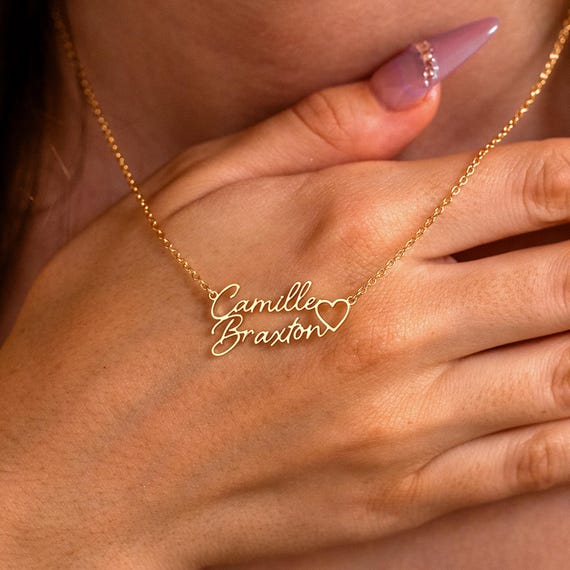 Personalized Two Name Necklace with Heart, Couple Names Necklace, Name Necklace, Mom Necklace, Anniversary Gift for Wife, Mothers Gift