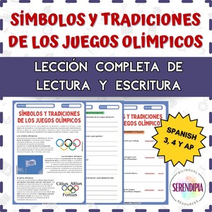 Juegos Olímpicos Símbolos y Tradiciones Lectura | Olympic Games Spanish Reading Comprehension | Homeschool Olympics WOrksheets Reading