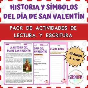Historia Día de San Valentín | Actividades Lectura Comprensiva | Valentine's Day Spanish Reading Comprehension Printable Activities