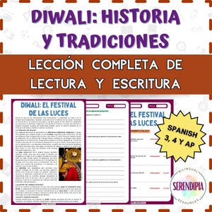 Diwali Lectura Comprensiva Actividades | Diwali Spanish Reading Comprehension Printable | Diwali History Spanish Worksheets | Homeschool