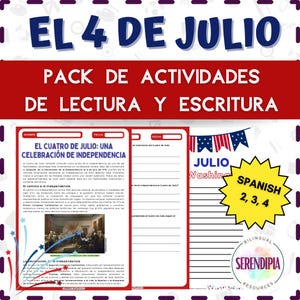 El 4 de Julio LECTURA Actividades Español Intermedio | 4th of July Spanish Reading Comprehension Printable Activities Fourth of July Spanish