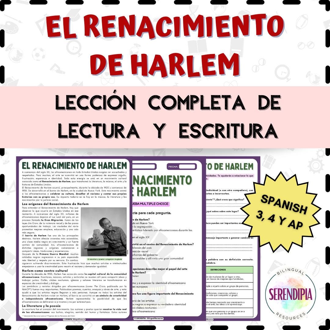 The Harlem Renaissance SPANISH Reading Comprehension Printable ...