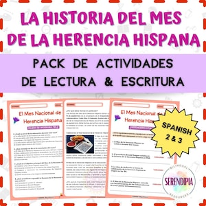 Historia Mes Herencia Hispana | LECTURA & ESCRITURA | Hispanic Heritage Month Spanish Reading Comprehension Worksheet | Homeschool printable
