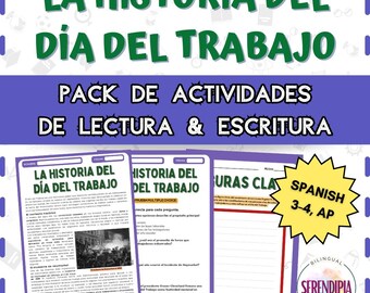 Historia del Día del Trabajo | ACTIVIDADES LECTURA Comprensiva & ESCRITURA | Labor Day Spanish Reading Printable | Homeschool SPanish pdf