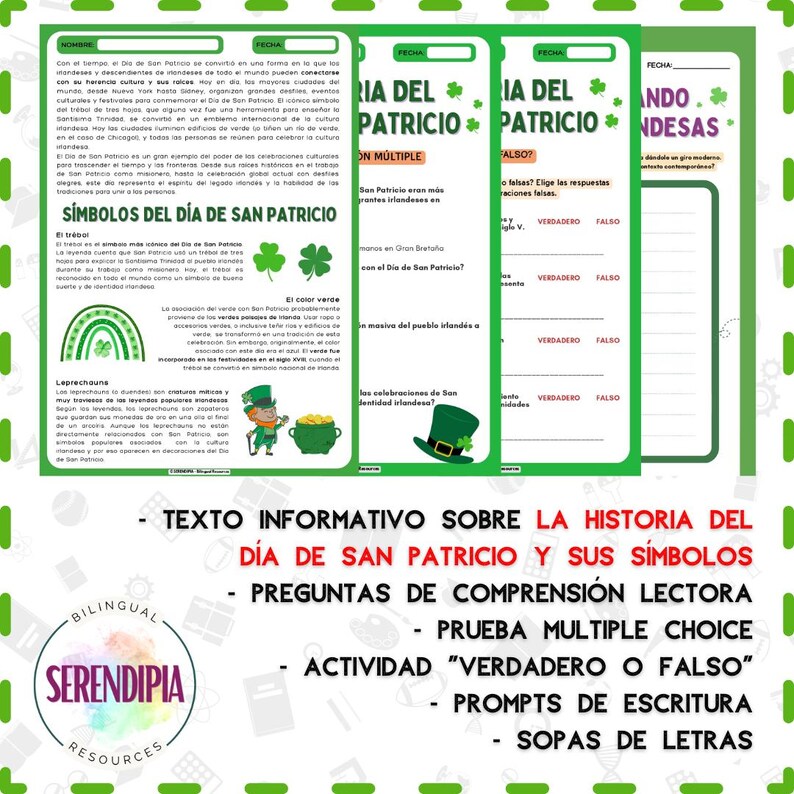 Día De San Patricio Lectura Comprensiva | St Patrick's Day Spanish ...