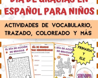 SPANISH Thanksgiving Druckbare Aktivitäten Kinder | Erntedank-Spanisch-Wortschatz | Aktivitäten in Español Niños