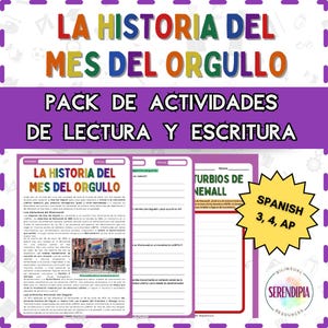 Historia Mes del Orgullo LGBTQ Lectura Comprensiva Actividades | Pride Month Spanish Reading Comprehension Printable Activities PDF