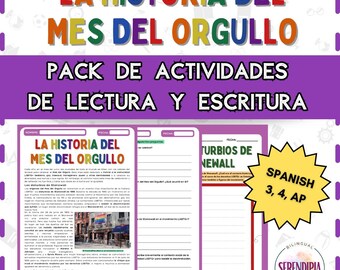 Historia Mes del Orgullo LGBTQ Lectura Comprensiva Actividades | Pride Month Spanish Reading Comprehension Printable Activities PDF