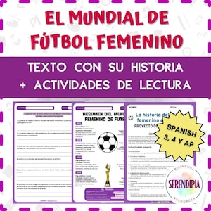 Copa Mundial Fútbol Femenino ACTIVIDADES LECTURA | Women's Sports Spanish Reading Comprehension | Women's History Month Spanish Reading