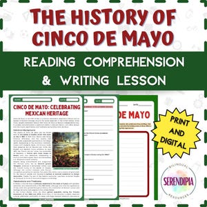 History of Cinco de Mayo Reading Comprehension Printable Activities | Hispanic Heritage Month Mexico Reading Comprehension Worksheets