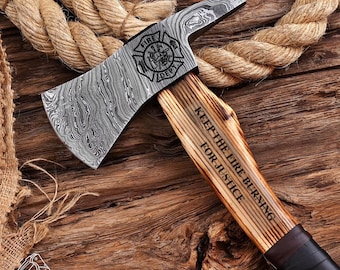 Personalized Firefighter Axe Gift, Custom Engraved Damascus Hatchet, Gift for Fireman, Fire Department Retirement Gift, Fathers Day Gift