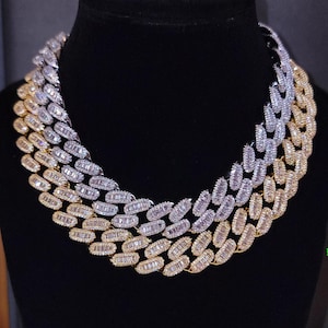 14 mm Miami Cuban Link Baguette Chain Białe złoto VVS Clarity Iced Out Złoty naszyjnik kubański Bransoletka Icy Cuban Biżuteria Hip Hop Raper Chains